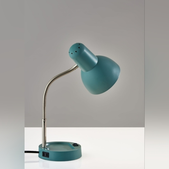 LED Gooseneck Desk Lamp with Catch-All Base & AC Outlet - Teal - Picture 1 of 12